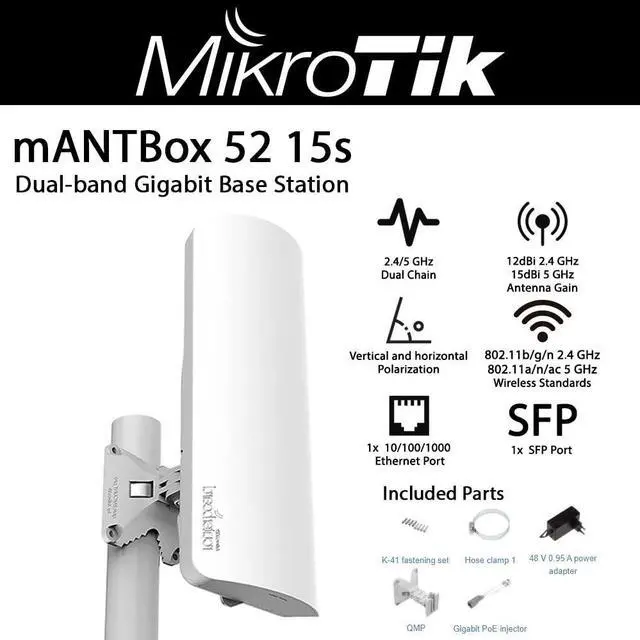 Alt view image 2 of 5 - Mikrotik mANTBox 52 15s RBD22UGS-5HPacD2HnD-15S Dual-Band 2.4/5 GHz gigabit Base Station with Built-in Sector Antenna and SFP US Version