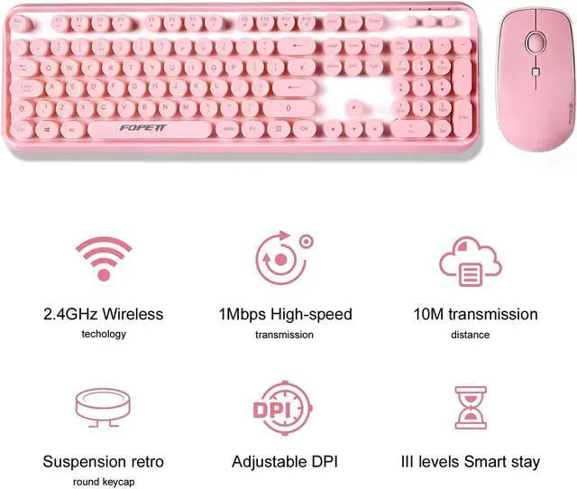 Alt view image 5 of 5 - FOPETT Keyboard and Mouse Sets Wireless, Reliable 2.4 GHz Connectivity for PC,Laptop,Smart TV and More (Pink)