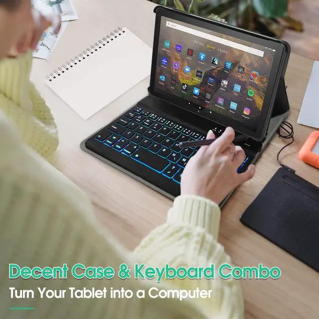 Alt view image 2 of 5 - FunYaung Fire HD 8 Keyboard Case Compatible for Amazon Kindle Fire HD 8/HD 8 Plus(2020 Release, 10th & 2022 Release, 12th), with 7 Colors Backlit Detachable Keyboard & Protective Cover