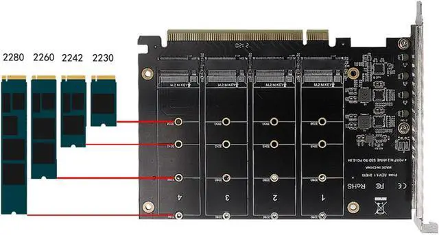 Alt view image 3 of 5 - 4 Port NVMe to PCI-e Host Controller Expansion Card, Support 2230 2242 2260 2280?M.2 NVME to PCIe X16 Adapter, M Key Hard Drive Converter Reader Expansion Card