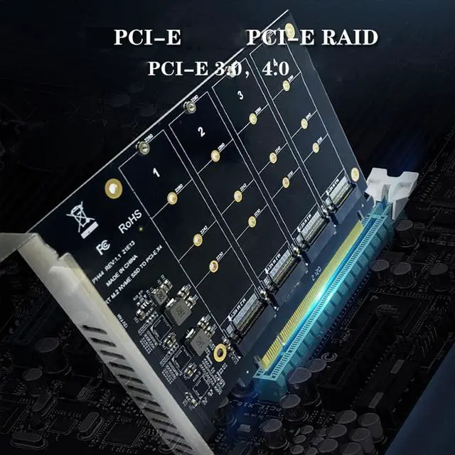 Alt view image 2 of 5 - 4 Port NVMe to PCI-e Host Controller Expansion Card, Support 2230 2242 2260 2280?M.2 NVME to PCIe X16 Adapter, M Key Hard Drive Converter Reader Expansion Card