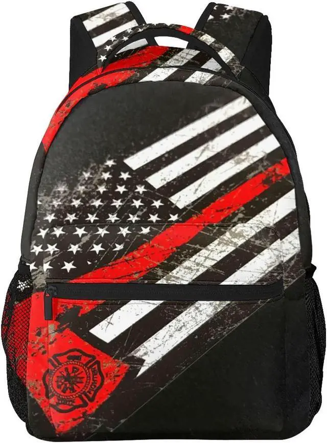 Main image of Gesey-R4T USA Thin Red Line Firefighter Axe Pattern Casual School Backpack Bag, Laptop Hiking Travel Shoulder Daypack College Bookbag for Men Woman Girls Boys Teens