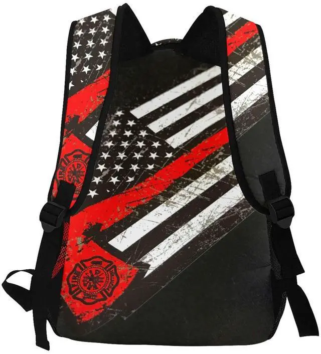 Alt view image 4 of 5 - Gesey-R4T USA Thin Red Line Firefighter Axe Pattern Casual School Backpack Bag, Laptop Hiking Travel Shoulder Daypack College Bookbag for Men Woman Girls Boys Teens