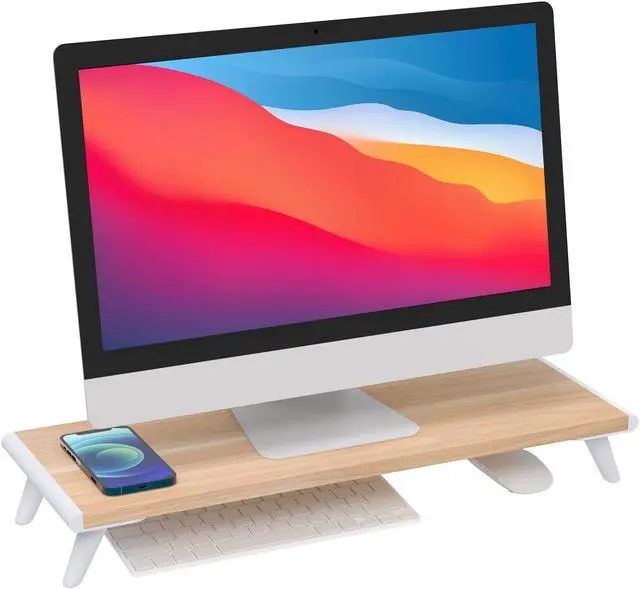 Main image of loukin Monitor Stand Riser for Desk, 22.4" x 8.3" Larger Computer Stand for Laptop, PC, Printer, Sturdy Desktop Computer Shelf with Non-Skid Rubber, Home Office, Natural Wood