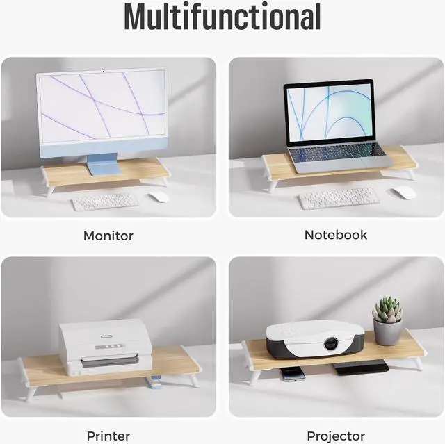 Alt view image 4 of 5 - loukin Monitor Stand Riser for Desk, 22.4" x 8.3" Larger Computer Stand for Laptop, PC, Printer, Sturdy Desktop Computer Shelf with Non-Skid Rubber, Home Office, Natural Wood