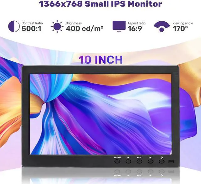 Alt view image 2 of 5 - OSCY 10.1 Inch Small Monitor, Security Monitor with 1366x768 Resolution 60HZ IPS CCTV Monitor Support HDMI/VGA/AV/BNC for Gaming CCTV Raspi PC