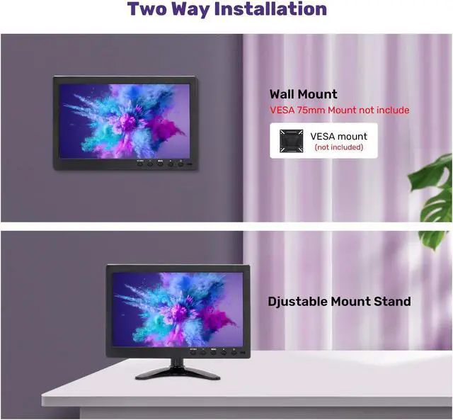 Alt view image 4 of 5 - OSCY 10.1 Inch Small Monitor, Security Monitor with 1366x768 Resolution 60HZ IPS CCTV Monitor Support HDMI/VGA/AV/BNC for Gaming CCTV Raspi PC