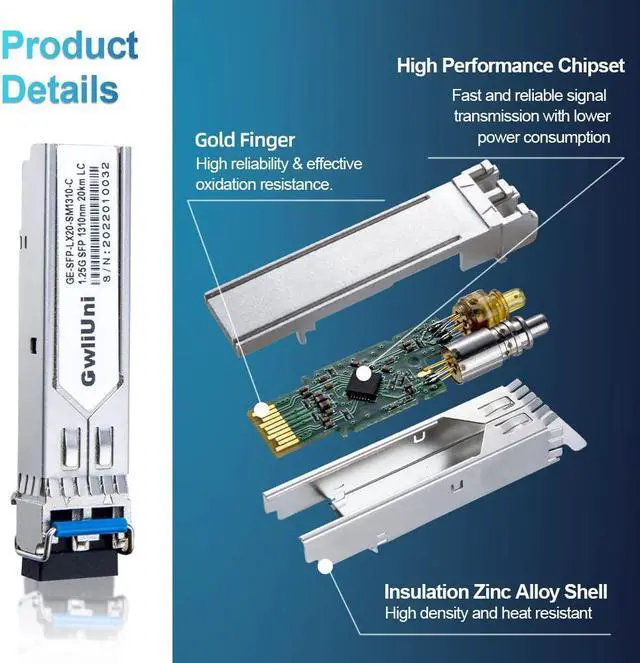 Alt view image 2 of 5 - 10Pcs 1.25G Single Mode SFP Fiber Module Network Transceiver, LX SM 1310nm 20km, Duplex LC Interface for Switch, Router, Firewall, Network Card, Media Converter etc