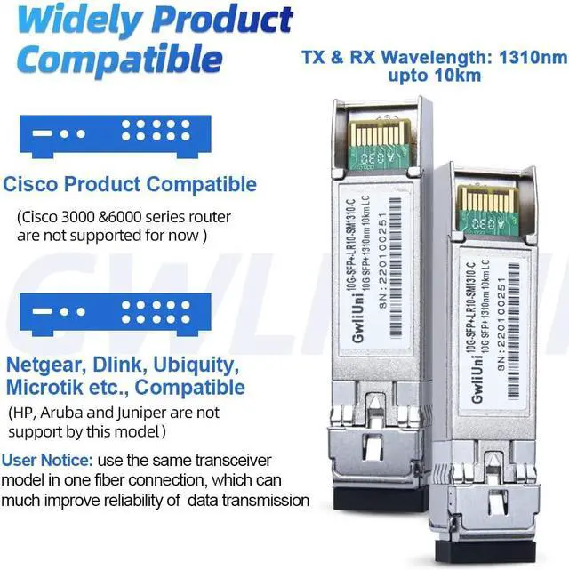 Alt view image 3 of 5 - 10Pcs Single Mode 10G SFP+ Fiber Module Network Transceiver, LR SM1310nm 10km, Duplex LC for Switch, Router, Firewall, Network Card, Media Converter etc