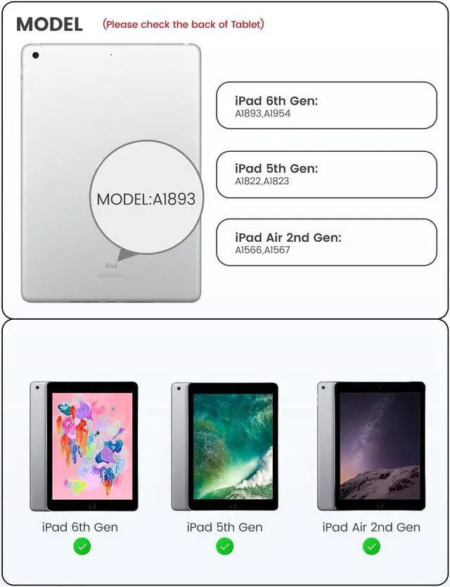 Alt view image 2 of 5 - OYEEICE Keyboard case for iPad 9.7 inch, iPad 6th Gen (2018), iPad 5th Gen (2017), iPad Air 2 (2014) - 7 Color Backlit Wireless Keyboard with Pencil Holder for iPad 6th/5th Pro 9.7'' Air 2/1 - Green