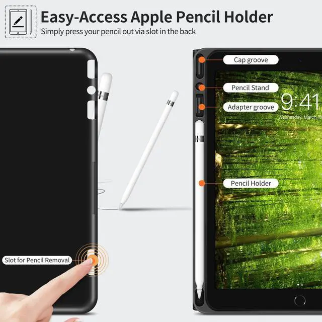 Alt view image 5 of 5 - H HOLIMET Case for iPad 9th Generation 10.2 Inch 2021 iPad 8th 7th Generation 2020/2019 with Pencil Holder Vegan Leather Auto Sleep/Wake Smart Shockproof Protective Cover