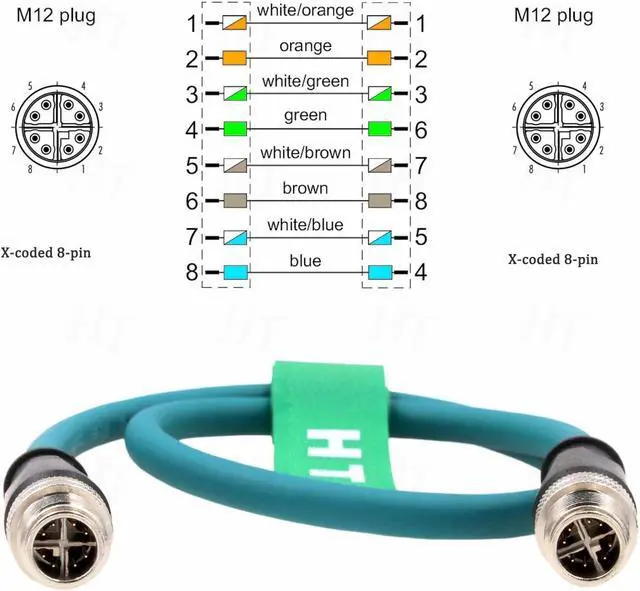 Alt view image 2 of 5 - HangTon Ethernet Cat7e Cable for Cognex Industrial Sensor Camera M12 8 Pin X-Coded to 8 Position X-Coding 1M