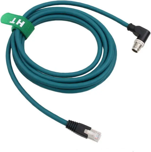 Main image of HangTon Ethernet 8 Pin X Coded M12 RJ45 CAT-7e Cable for Cognex Keyence Basler Vision Camera Sensor PLC Router, Right Angle 90-Degree 1m