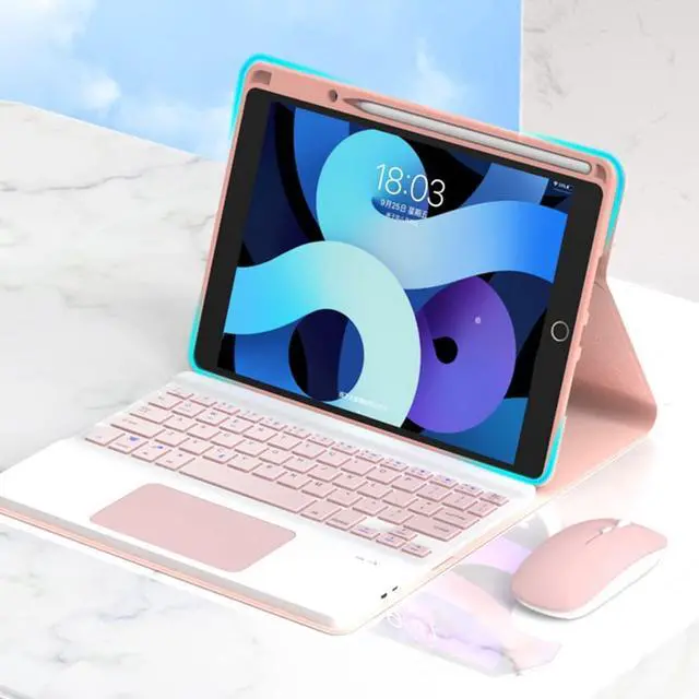 Alt view image 2 of 5 - QYiiD Keyboard Case for iPad Pro 12.9 2015 & 2017 (2nd & 1st Generation), Slim Lightweight [Cloth Texture] Case with Detachable Wireless Keyboard for iPad Pro 12.9 Inch, Pink