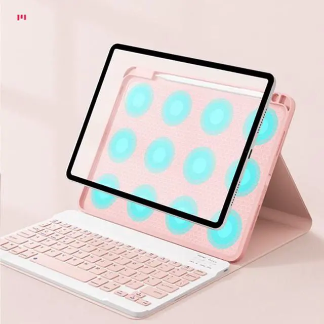 Alt view image 4 of 5 - QYiiD Keyboard Case for iPad Pro 12.9 2015 & 2017 (2nd & 1st Generation), Slim Lightweight [Cloth Texture] Case with Detachable Wireless Keyboard for iPad Pro 12.9 Inch, Pink
