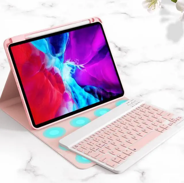 Alt view image 5 of 5 - QYiiD Keyboard Case for iPad Pro 12.9 2015 & 2017 (2nd & 1st Generation), Slim Lightweight [Cloth Texture] Case with Detachable Wireless Keyboard for iPad Pro 12.9 Inch, Pink