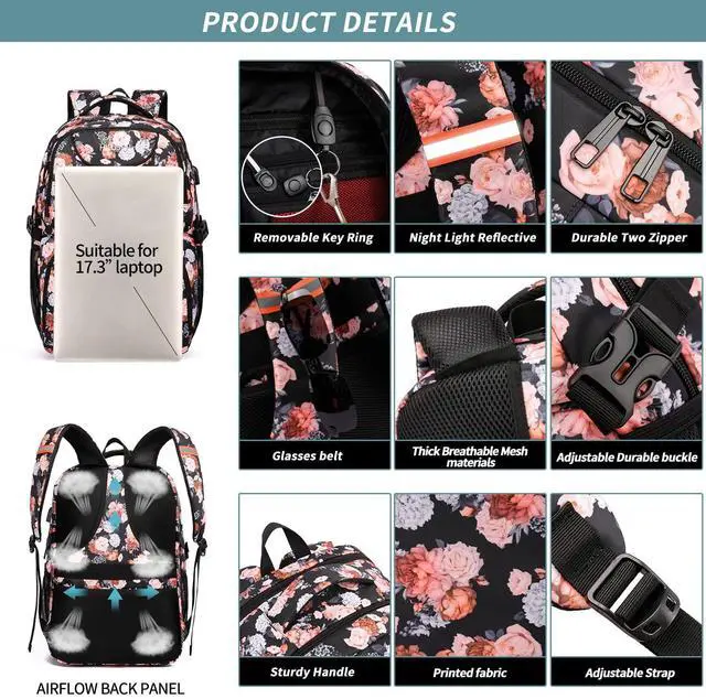 Alt view image 5 of 5 - HILUSEN Lunch Backpack for Women, Insulated Cooler Lunch Box, Extra Large Work Backpack with USB Charging Port, Water Resistant 17 inch Travel Laptop Backpack