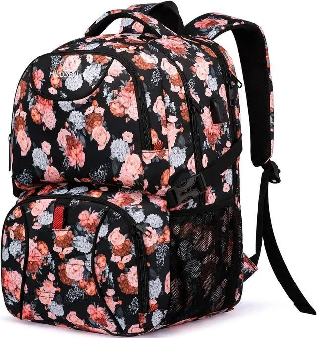 Main image of HILUSEN Lunch Backpack for Women, Insulated Cooler Lunch Box, Extra Large Work Backpack with USB Charging Port, Water Resistant 17 inch Travel Laptop Backpack