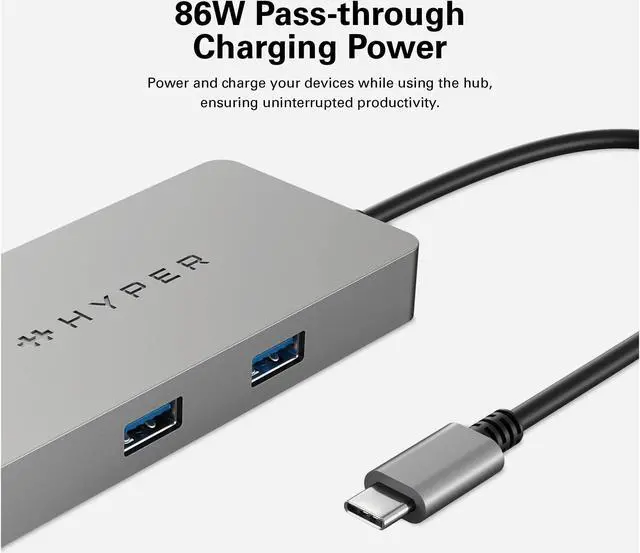 Alt view image 2 of 5 - HyperDrive 5 Port USB C Hub - 86W Power Delivery, 4K HDMI, Ethernet, 5Gbps USB-A, USB Hub for Laptop, Chromebooks, and USB-C Compatible Devices