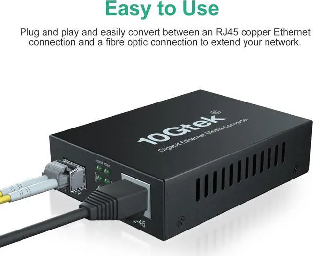 Alt view image 2 of 5 - A Pair of Gigabit Single-Mode LC Fiber to Ethernet Media Converter (SFP LX Modules Included),1.25G Fiber Media Converter, 1000Base-LX to 10/100/1000Base-TX, 1310nm, SMF, Transmission up to 20-KM
