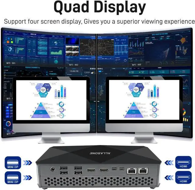 Alt view image 3 of 5 - ALLASONE Mini PC Windows 10 Core i7 8709G,Mini Gaming PC Vega M GH Graphics,Mini Computers 16GB DDR4 RAM 512GB SSD,Micro PC Dual HDMI Mini DP LAN WI-FI 6