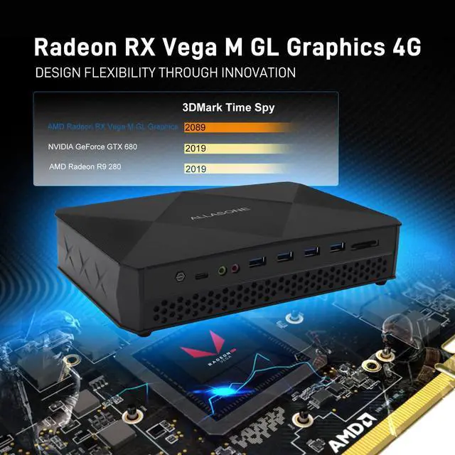 Alt view image 2 of 5 - ALLASONE Mini PC Windows 10 Core i7 8709G,Mini Gaming PC Vega M GH Graphics,Mini Computers 16GB DDR4 RAM 512GB SSD,Micro PC Dual HDMI Mini DP LAN WI-FI 6