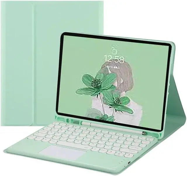 Main image of HENGHUI Keyboard Case for Galaxy Tab A7 10.4 inch, Touchpad Cute Round Key Color Keyboard Detachable Bluetooth Keyboard Cover (MintGreen)