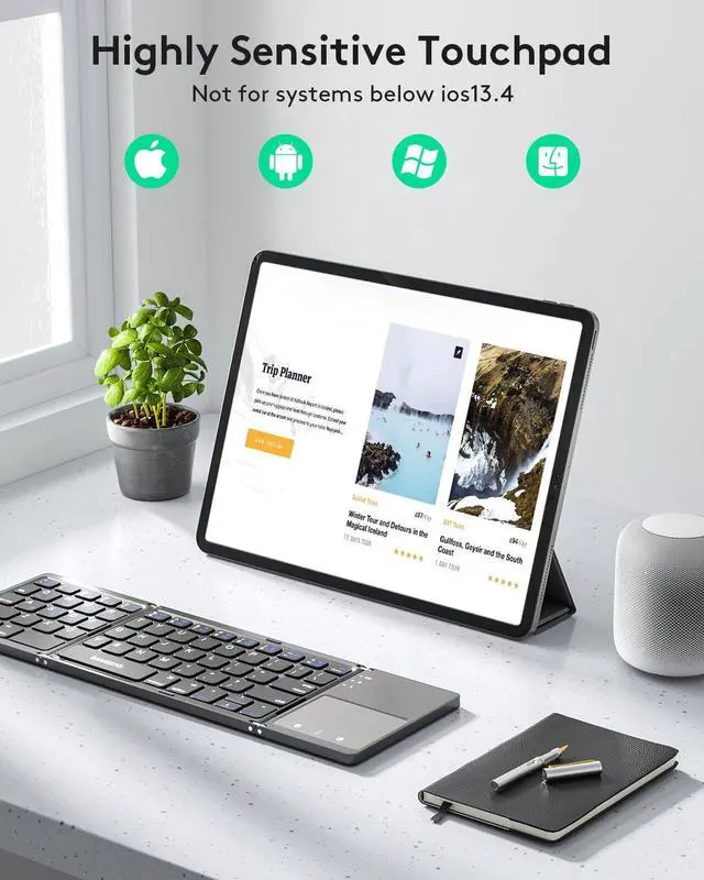Alt view image 3 of 5 - Samsers Multi-Device Foldable Bluetooth Keyboard with Touchpad Rechargeable Dual-Mode(2.4G+BTx2) Wireless Keyboard with Holder, Portable Ultra Slim Folding Key Board for Android Windows iOS Mac OS