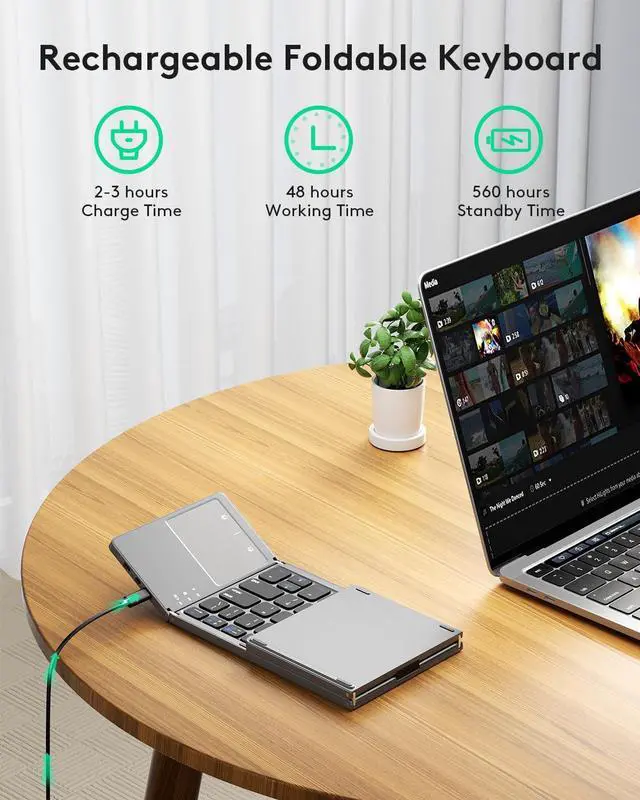 Alt view image 5 of 5 - Samsers Multi-Device Foldable Bluetooth Keyboard with Touchpad Rechargeable Dual-Mode(2.4G+BTx2) Wireless Keyboard with Holder, Portable Ultra Slim Folding Key Board for Android Windows iOS Mac OS
