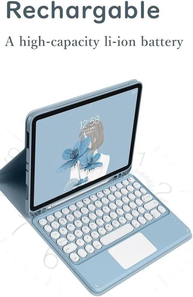 Alt view image 5 of 5 - HENGHUI Touch Keyboard Case for Galaxy Tab S6 Lite 10.4 inch 2024/2022/2020 Keyboard Case with Touchpad Detachable Keyboard Cute Round Key Color Keyboard Cover (MintGreen)