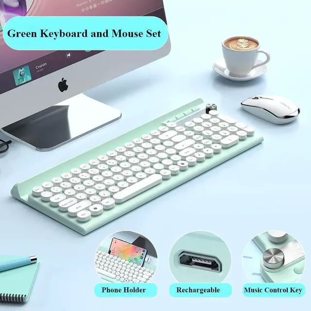 Alt view image 2 of 5 - Wireless Keyboard and Mouse Combo,2.4Ghz USB Rechargeable Keyboard with Phone Holder,Full Size Keyboard and Mouse Set for Computer,Laptop and Desktop (Light-Green)