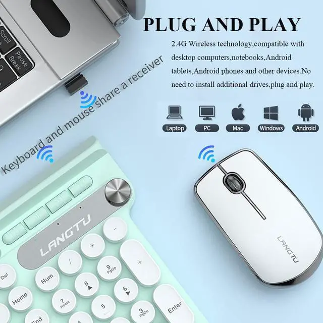 Alt view image 3 of 5 - Wireless Keyboard and Mouse Combo,2.4Ghz USB Rechargeable Keyboard with Phone Holder,Full Size Keyboard and Mouse Set for Computer,Laptop and Desktop (Light-Green)