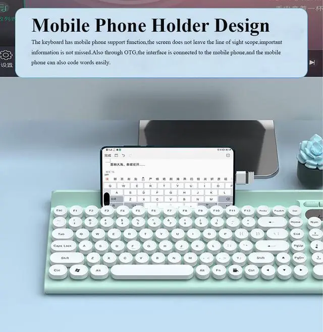 Alt view image 5 of 5 - Wireless Keyboard and Mouse Combo,2.4Ghz USB Rechargeable Keyboard with Phone Holder,Full Size Keyboard and Mouse Set for Computer,Laptop and Desktop (Light-Green)