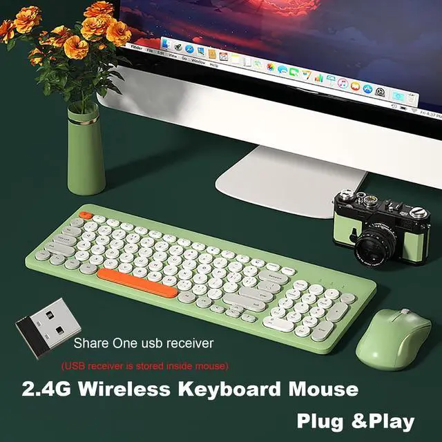 Alt view image 4 of 5 - Wireless Keyboard and Mouse Combo,JieruiDeng 2.4Ghz USB Cordless Full-Sized Colorful Keyboard with Numeric Keypad and Noisless Mice Set for Computer Laptop PC Gamer (Grey-Green)