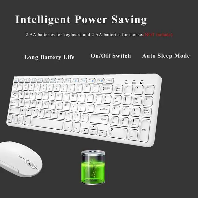 Alt view image 4 of 5 - Wireless Keyboard and Mouse Combo,JieruiDeng 2.4Ghz USB Cordless Slim Silent Keyboard and Mouse Kit Home Office Game Use for Computer,Laptop,PC Desktops,Mac (White)