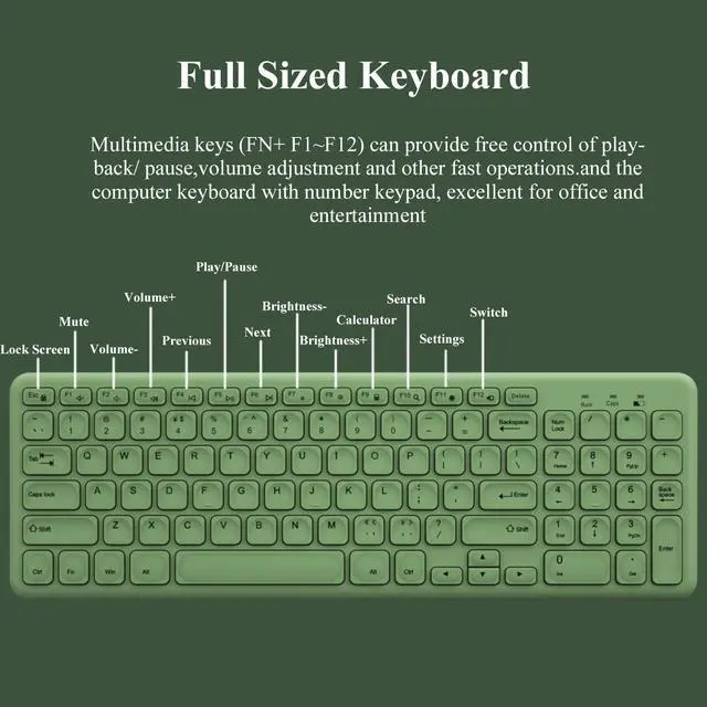 Alt view image 3 of 5 - Wireless Keyboard and Mouse Combo,JieruiDeng 2.4Ghz USB Cordless Slim Silent Keyboard and Mouse Kit Home Office Game Use for Computer,Laptop,PC Desktops,Mac (Green)