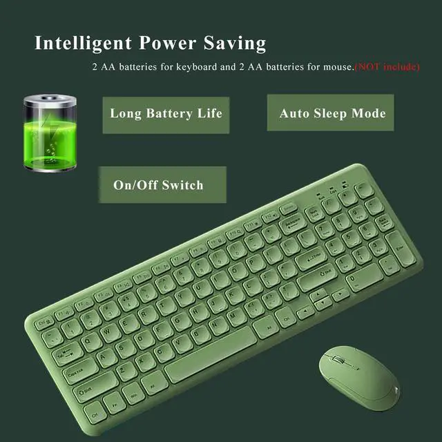 Alt view image 4 of 5 - Wireless Keyboard and Mouse Combo,JieruiDeng 2.4Ghz USB Cordless Slim Silent Keyboard and Mouse Kit Home Office Game Use for Computer,Laptop,PC Desktops,Mac (Green)
