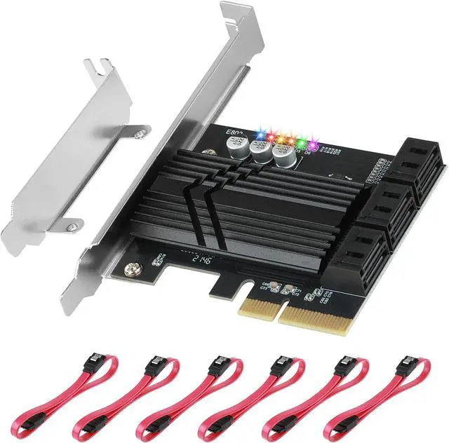 Main image of ASM1166 PCIe X4 SATA Card 6 Ports, Non Raid, Joylifeboard PCIE SATA III Controller Expansion Card 6 Gbps, Support 6 SATA 3.0 Devices, PCIe SATA Card with 6 SATA Cables+Thin Bracket