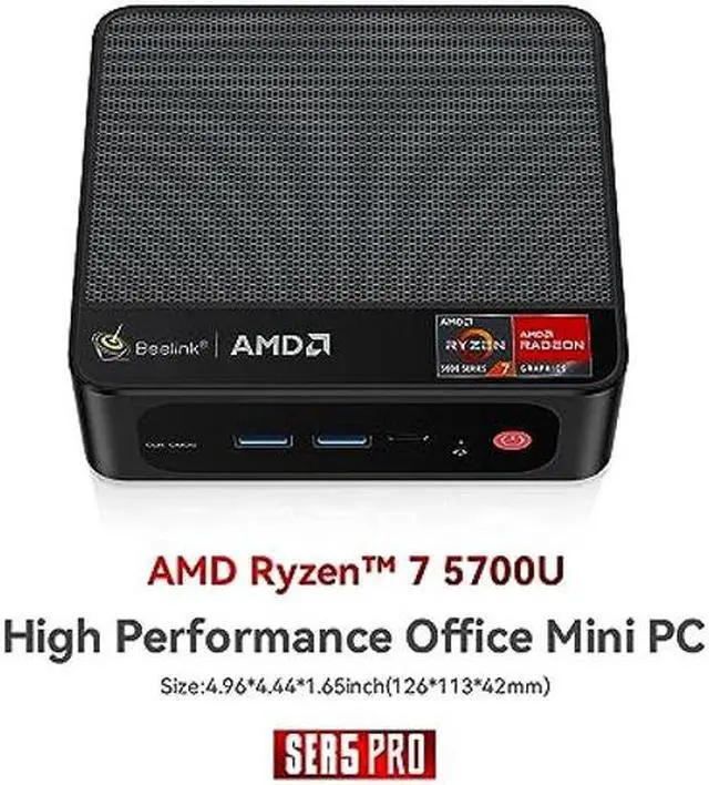 Alt view image 2 of 5 - Beelink Mini PC SER5, AMD Ryzen 7 5700U(up to 4.3GHz), Mini Computer 16GB DDR4 RAM 500GB NVME SSD, Micro PC 4K@60Hz Triple Display HDMI DP USB-C, 35W High Performance Office Gaming HTPC W-11 Pro