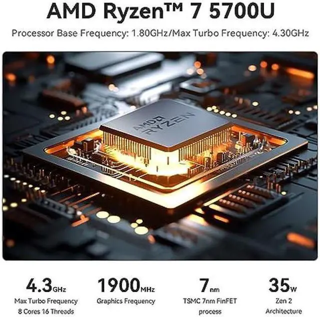 Alt view image 4 of 5 - Beelink Mini PC SER5, AMD Ryzen 7 5700U(up to 4.3GHz), Mini Computer 16GB DDR4 RAM 500GB NVME SSD, Micro PC 4K@60Hz Triple Display HDMI DP USB-C, 35W High Performance Office Gaming HTPC W-11 Pro