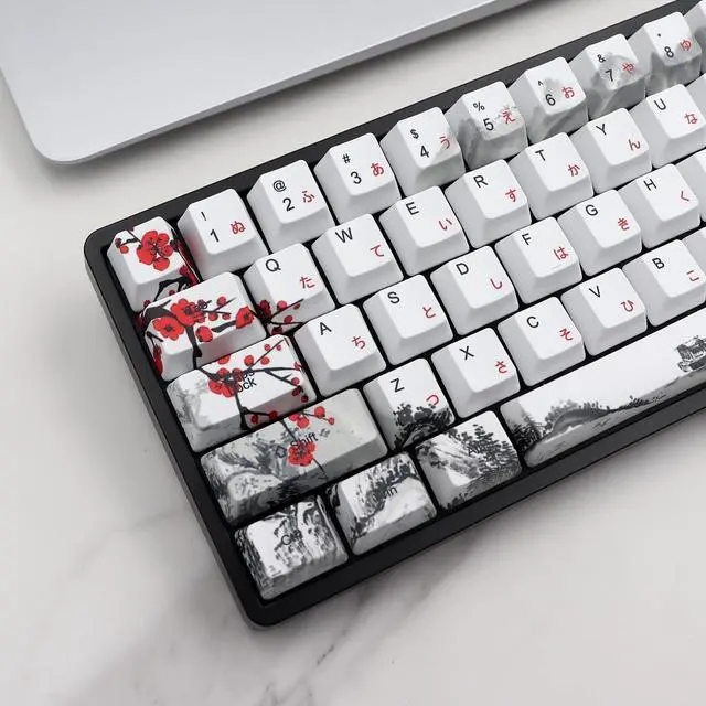 Alt view image 2 of 5 - JSJT Keycaps 65 Percent- Plum Blossom Keycap Set OEM Profile Japanese Keycaps PBT Custom Key Caps, Suitable for Cherry MX Switches GK68/RK68 Mechanical Keyboards