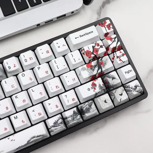 Alt view image 3 of 5 - JSJT Keycaps 65 Percent- Plum Blossom Keycap Set OEM Profile Japanese Keycaps PBT Custom Key Caps, Suitable for Cherry MX Switches GK68/RK68 Mechanical Keyboards