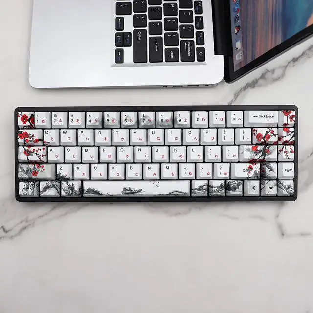 Alt view image 4 of 5 - JSJT Keycaps 65 Percent- Plum Blossom Keycap Set OEM Profile Japanese Keycaps PBT Custom Key Caps, Suitable for Cherry MX Switches GK68/RK68 Mechanical Keyboards