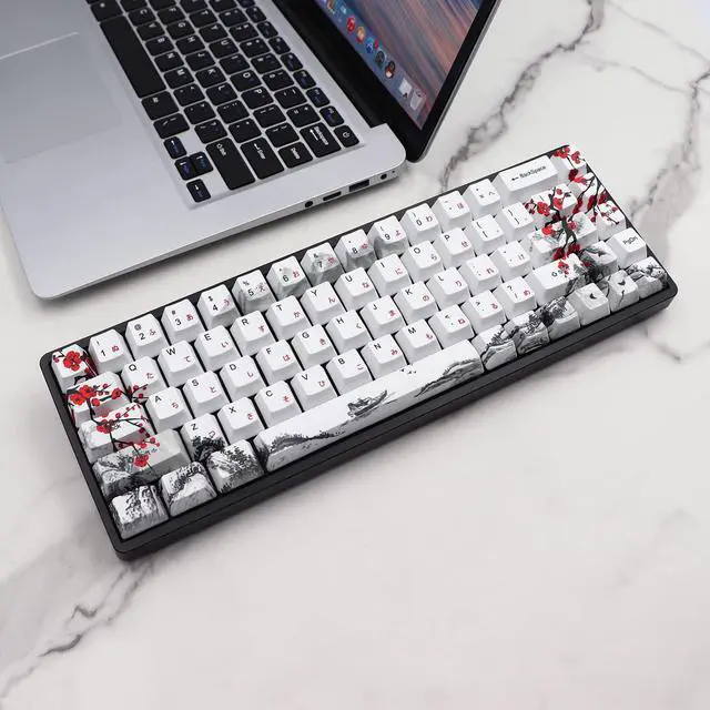Alt view image 5 of 5 - JSJT Keycaps 65 Percent- Plum Blossom Keycap Set OEM Profile Japanese Keycaps PBT Custom Key Caps, Suitable for Cherry MX Switches GK68/RK68 Mechanical Keyboards