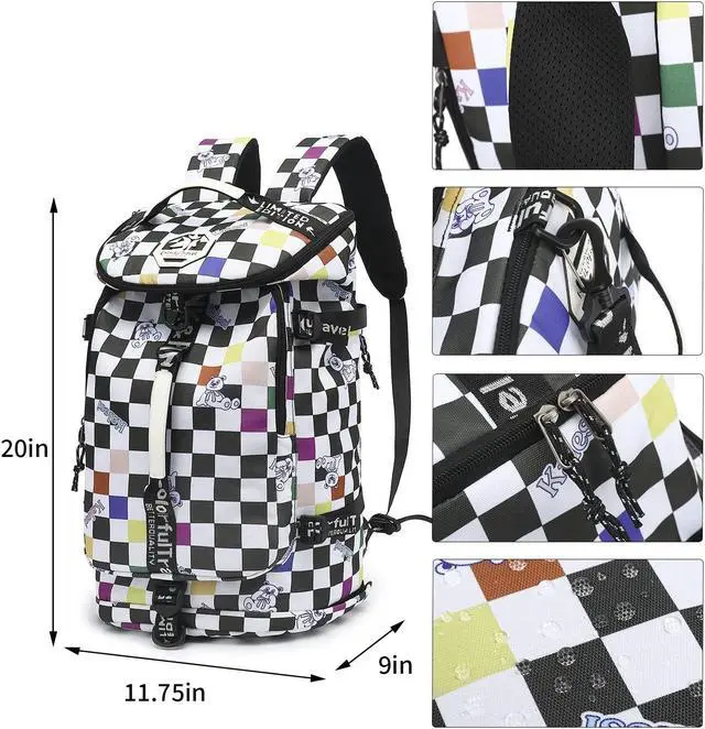Alt view image 2 of 5 - Kalesi Gym Duffle Bag Backpack 4-Way Waterproof with Shoes Compartment for travel Sport Hiking laptop (Checkerboard)