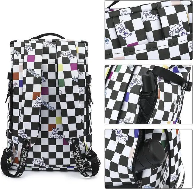 Alt view image 3 of 5 - Kalesi Gym Duffle Bag Backpack 4-Way Waterproof with Shoes Compartment for travel Sport Hiking laptop (Checkerboard)