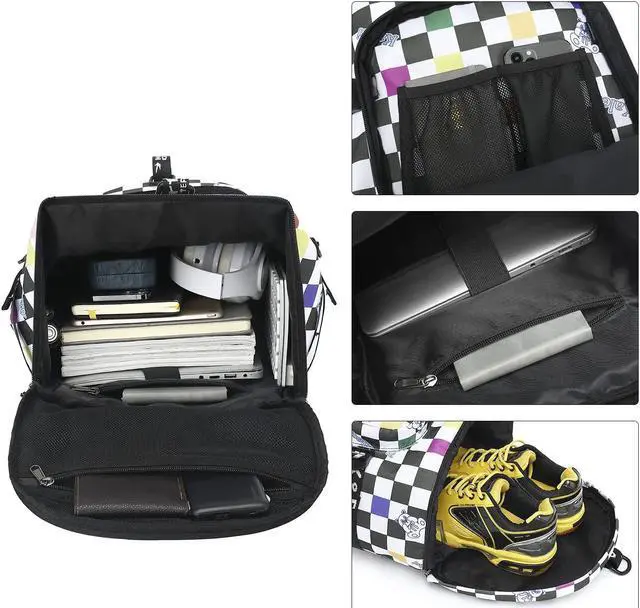 Alt view image 4 of 5 - Kalesi Gym Duffle Bag Backpack 4-Way Waterproof with Shoes Compartment for travel Sport Hiking laptop (Checkerboard)