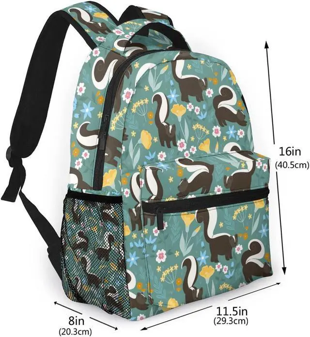 Alt view image 2 of 5 - KiuLoam Cute Skunks And Flowers Kids Backpacks Large-Capacity School Bags 16 Inch Portable Laptop Bookbag Casual Backpack For 1th- 6th Grade Boys And Girls