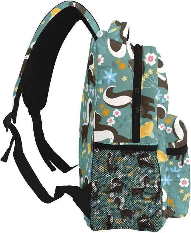 Alt view image 3 of 5 - KiuLoam Cute Skunks And Flowers Kids Backpacks Large-Capacity School Bags 16 Inch Portable Laptop Bookbag Casual Backpack For 1th- 6th Grade Boys And Girls