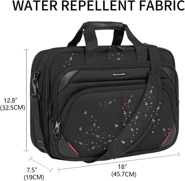 Alt view image 3 of 5 - KROSER Laptop Bag 17.3 Inch Premium Laptop Briefcase, Expandable Water Repellent Laptop Shoulder Messenger Bag Durable Computer Case for Business/Travel/Men/Women (Black/Red)